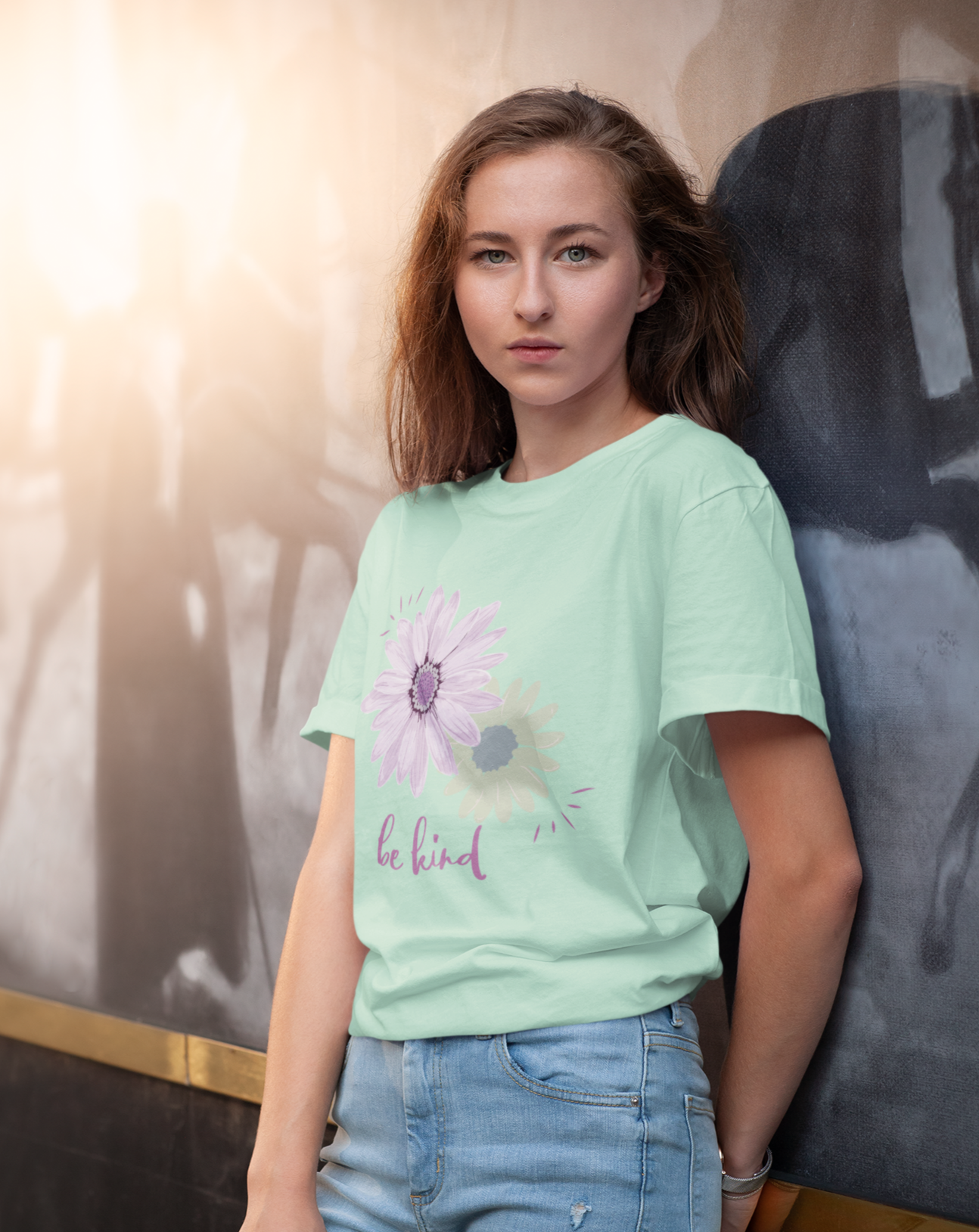 Be Kind Inspirational Christian T-Shirt with Flower Graphics