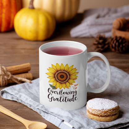 Overflowing With Gratitude Mug, Christian Coffee Mug, Thanksgiving Mug, Thanksgiving Christian Coffee Mug 11oz